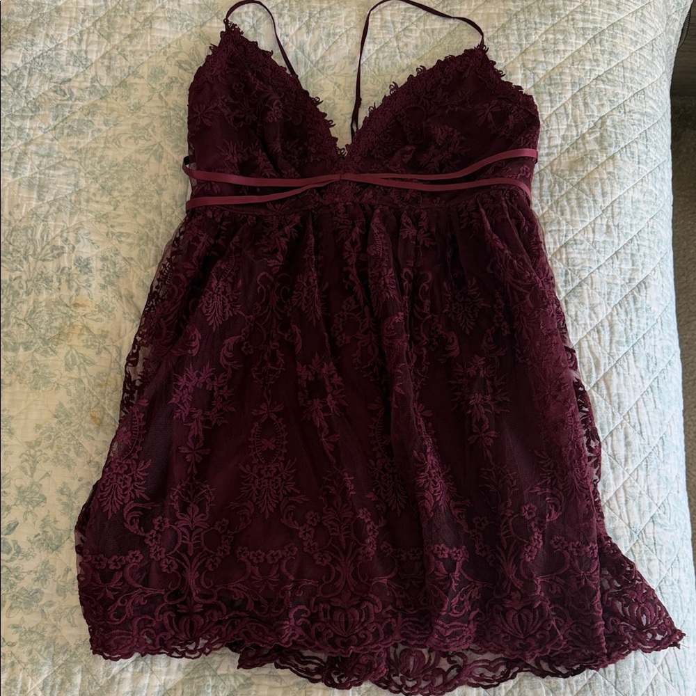 Fashion Nova Burgundy Lace Mini Dress